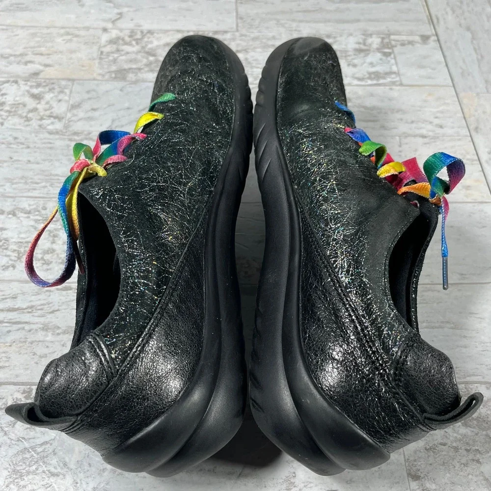 Klogs Sneaker Shoes Womens Size 10M Black Leather Rainbow Lace Up‎ Casual